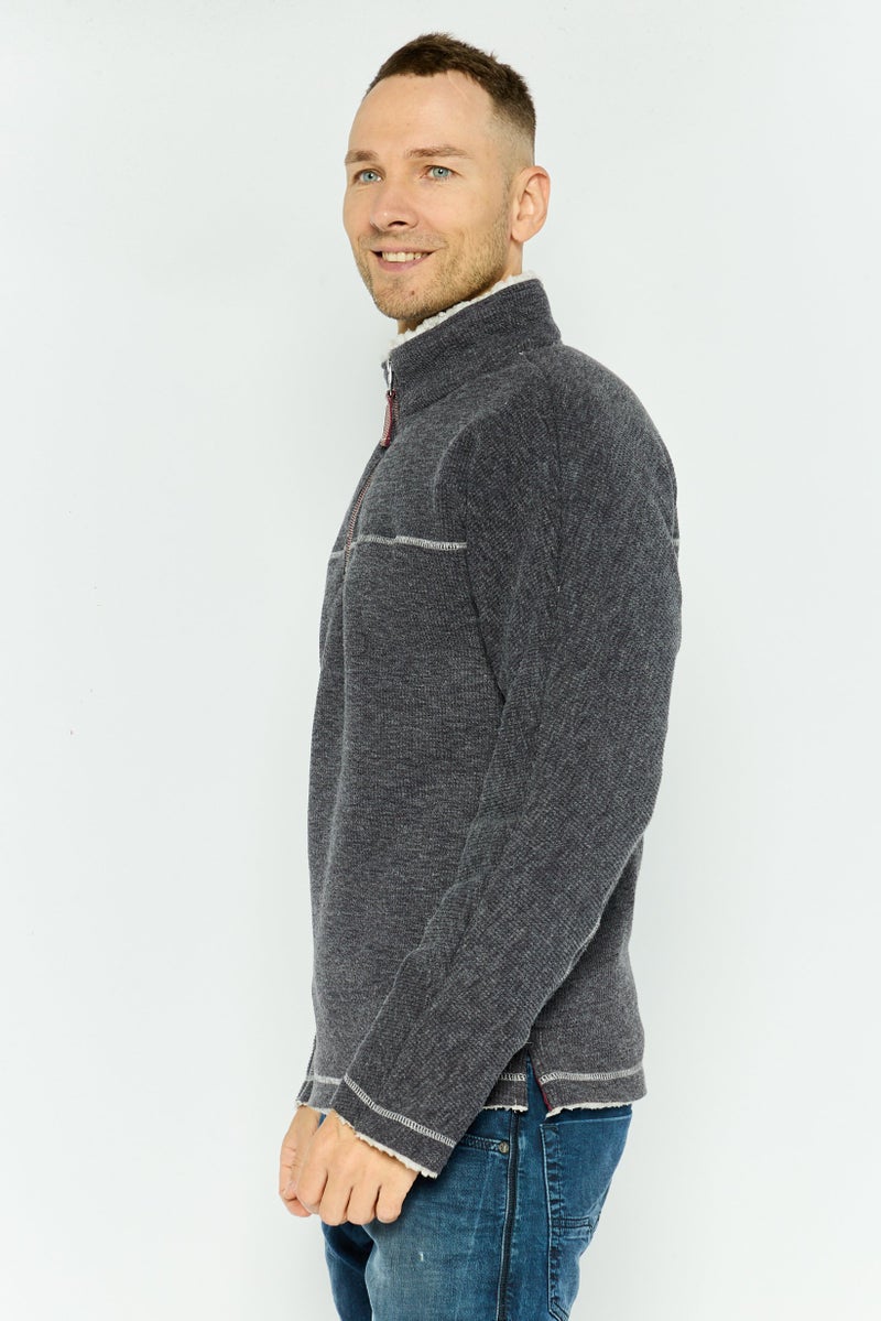 TRUE GRIT Men Textured Bomber Jacket, Charcoal - Image 3